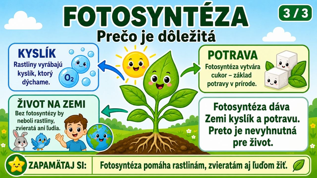 Fotosyntéza 3/3 — Prečo je dôležitá (kyslík na dýchanie, potrava-cukor, život na Zemi)